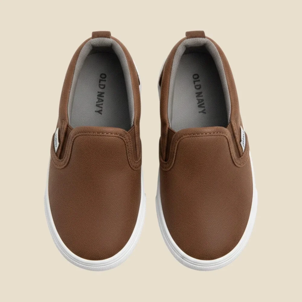 Old Navy Boys Cognac Brown Textured Faux Leather Slip On Sneakers Size 7C NWT
